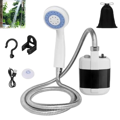 Yuhaidzsw Ducha portátil de camping con flujo ajustable, bomba de ducha recargable por USB para exteriores con cabezal de ducha y manguera, bomba de ducha de campamento al aire libre para camping