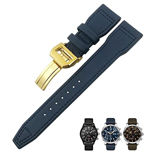 Bracelet montre fibre nylon bleu anti-usure pour IWC Big Pilot 21 mm