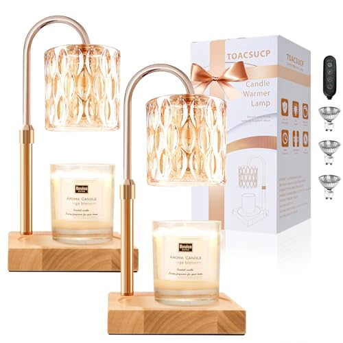 Candle Warmer Lamp with 3 Bulbs, Adjustable Height Dimmable Candle Warmer with Timer, Compatible with Large Jar Candles, Candle Lamp with Charming Gift Box Ribbon for Her/Him(2 Pack)