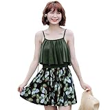 [Teddy] 水着 ワンピース レディース 体型カバー フレア お腹 お尻 太もも カバーアップ 20代 30代 40代 大人 女性用 hys1656 (H：カーキ×リーフ, 2XL(15号))