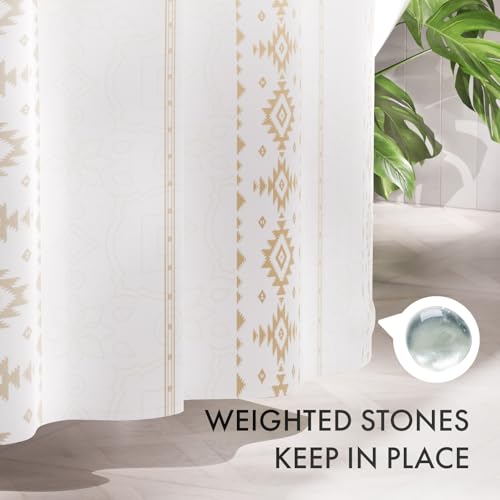 Image of AmazerBath Boho Shower Curtain, Boho Cloth Shower Curtain with 12 Hooks, Hotel Quality Washable Rustic Farmhouse Polyester Fabric Bathroom Shower Curtain Set, 72x72 Inches