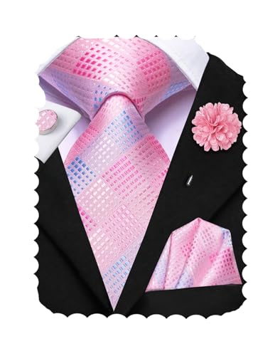 Image of Hi-Tie Men's Tie Lapel Pin Set Pocket Square Cufflinks Formal Woven Silk Tie Sets Wedding Party