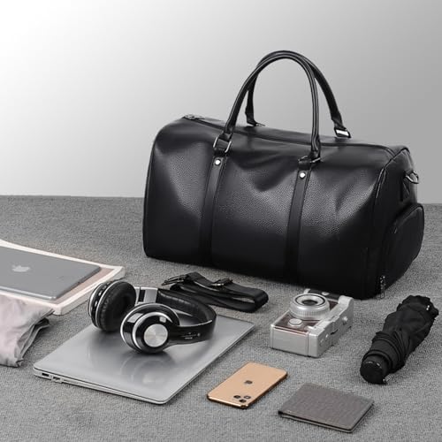 Personalized Duffle Bag Embroidered Name,Custom Travel Bag,Leather Weekender Bag,with Shoes Compartment,Personalized Gift for Men,Anniversary,Groomsmen Gift (Black)3