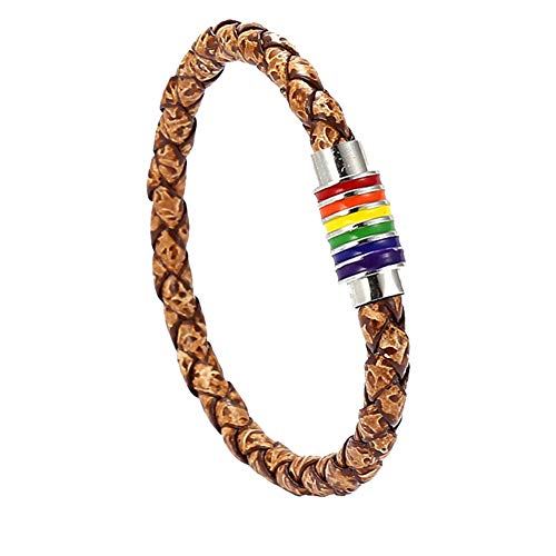 Image of Leather Braided LGBT Rainbow Bangle Bracelet - Gay & Lesbian Pride