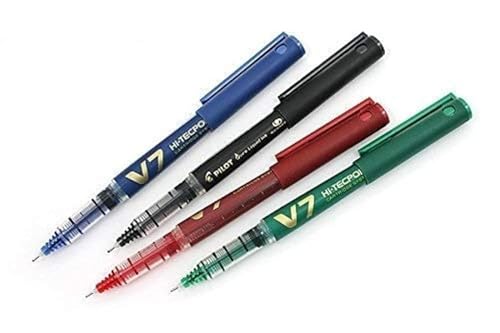 Pilot V7 Liquid Ink Refillable Roller Ball Pen (1 Blue + 1 Black + 1 Red + 1Green)