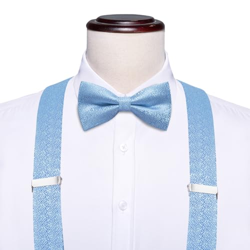 Image of Dubulle Suspender and Bow Tie for Men Paisley Solid Mens Suit Braces Pretied Bowtie and Handkerchief Cufflinks Formal Wedding