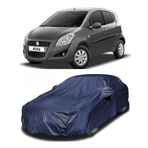 Image of Car Body Cover Compatible with Maruti Suzuki Ritz | Water, Dust & UV Protection | Mirror Pockets | Elastic Grip | Triple Stitch Ritz Car Cover (Blue)