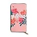 Produktbild JHGFG Floral Roses Design Rosa Hintergrund Echtes Leder Geldbörse Lange Damen Geldbörse Handtasche Multi Kartenhalter Organizer Für Frauen Angepasst