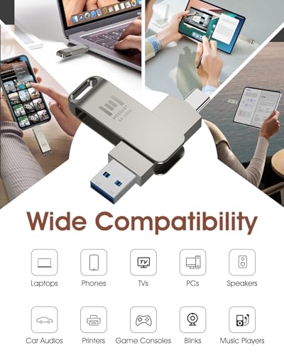 Image of MOSDART 128GB USB C 3.2 Fast Speed C and A Dual Flash Drive, exFAT Memory Stick with Keychain Loop, for iPhone 15,16,17, Android Phone, iPad, MacBook, Silver