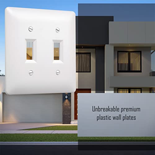 Taymac 4400W Paintable Double Toggle Light Switch Wall Plate Cover, White, 2-Gang #TOP6