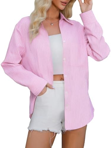 Esabel.C Womens Button Down Shirts Long Sleeve Regular Fit Stretc...