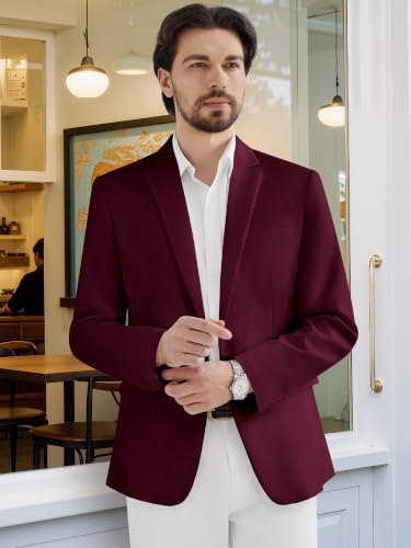 Image of MAGE MALE Men's One Button Suit Jacket Elegant Solid Color Blazers Slim Fit Lightweight Sport Coats Blazer