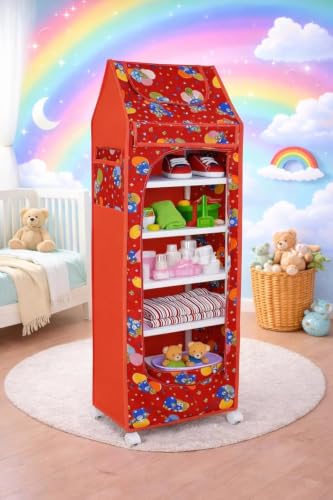Image of YouCopia Baby Wardrobe Plastic Kids Storage Rack with Fabric Cover & Wheels | 6-Tier Plastic Shelves Organizer | Toy, Book & Clothes Storage Cabinet for Kids Room