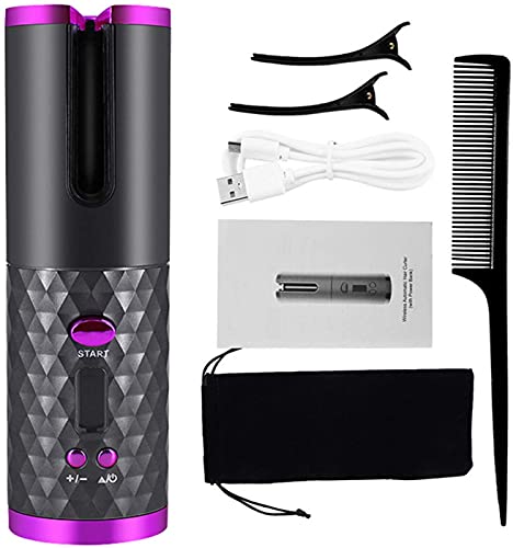 Image of Cordless Automatic Hair Curler, Auto Curling Iron with 6 Adjustable Temperature, Rechargeable Rotating Ceramic Hair Curler Fast Heating for Hair Styling Anywhere Anytime(Wh-03)