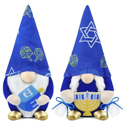 Gehydy Set of 2 Hanukkah Gnomes Plush Chanukah Christmas Decoration Gnome Handmade Scandinavian Tomte Stuffed Xmas Decor for Home Kitchen Tiered Tray - Navy Blue Cover