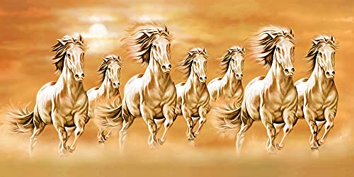 Image of Art Factory Canvas Animals Themed Running 7 Horse Painting (24x48 Inch, Brown)