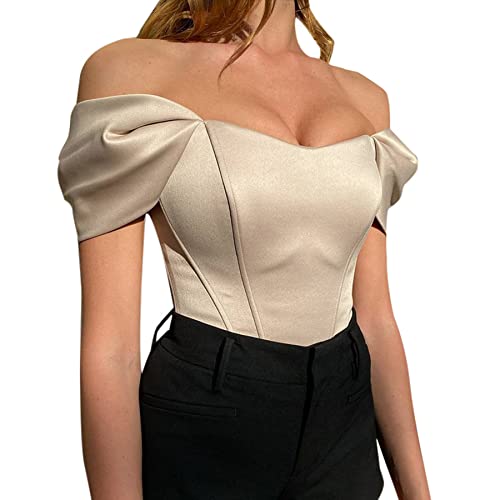 Leomoste LEYF-220129110S-02L Women’S Satin Silk Bustier Off Shoulder Corset Crop Top Slim Fit Clubwear Rave Tube Top Cami cover