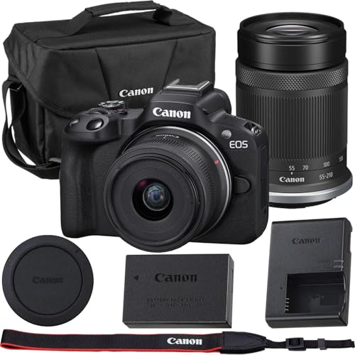 Image of Canon EOS R50 Mirrorless Camera RF-S 18-45mm f/4.5-6.3 is STM and RF-S 55-210mm f/5-7.1 is STM Lens Kit Shoulder Bag, Black