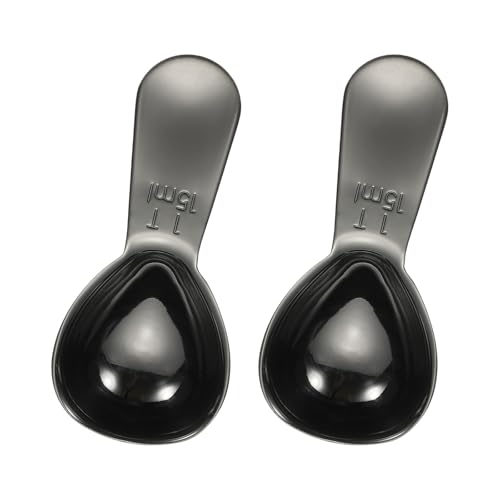 sourcing map 2Pcs Stainless Steel Coffee Scoop, 15ml Short Handle Measuring Spoon for Ground Coffee Tea Sugar Kitchen Gifts, Black