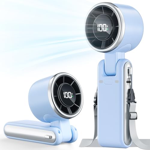 Image of Portable Handheld Turbo Fan - 5 Gear High Speed 4000mAh Rechargeable Mini Personal Hand Fan Blow Cold Air, Battery Operated Travel Essentials, Gifts for Women, Men (Dew Drop Blue)