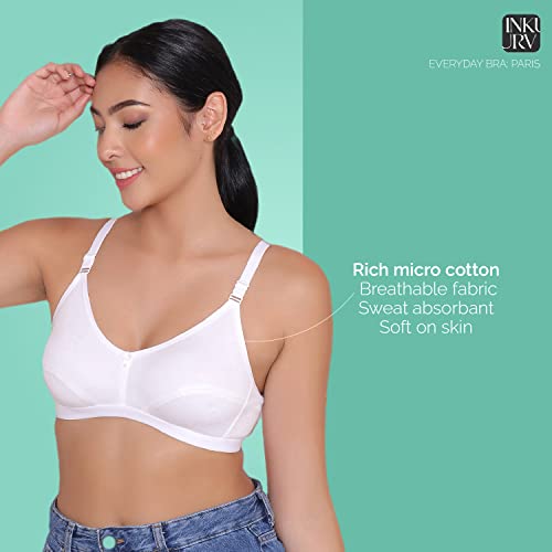 Image of INKURV Everyday Bra for Women's and Girls | Non Padded | Non Wired | Full Coverage Bra in Rich Cotton Fabric - Paris | Combo of 2 |