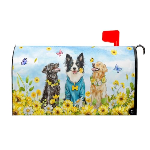 Image of Spring Summer Sunflowers Mailbox Cover Magnetic Large Size 21''x25 Welcome Flowers Butterfly Mailbox Covers Spring Florals Farmhouse Decorative Mailbox Wrap Post Letter Box Cover for Home Outside