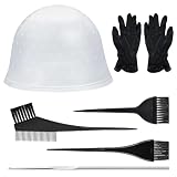 7 Stück Vorgebohrte Silikon Strähnchenhaube Haarfärbeset mit Löchern, Färbebürste, Haarhaken und Handschuhen für Frauen & Mädchen