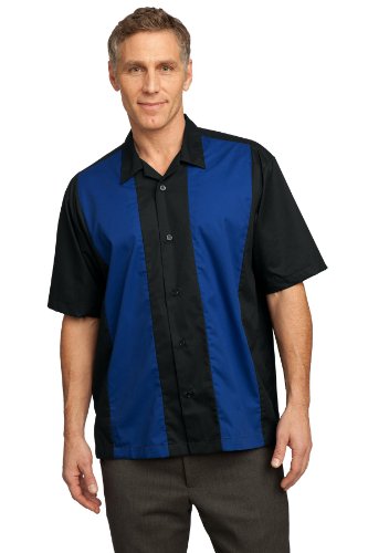 Port Authority Retro Camp Shirt L Black/Royal #TOP21