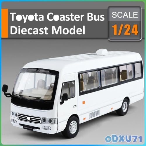 Image of 1.24 Scale Toyo ta Coaster Bus Exclusive Alloy Metal Pull Back Die-cast Model with Sound Light Mini Auto Toy for Kids Metal Model Toy with Sound and Light. (1.24 Scale -White)
