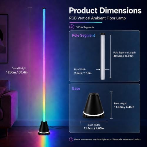Onkasa RGB LED Corner Floor Lamp with App, Remote Control and Music Sync — view 2