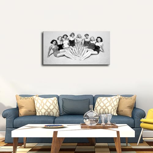 Vintage Black and White Poster Beach Girl Swimsuit Bikini Poster Man Cave Canvas Art Poster and Wall Art Picture Print Modern Family Bedroom Decor (Framed,16x32inch)4