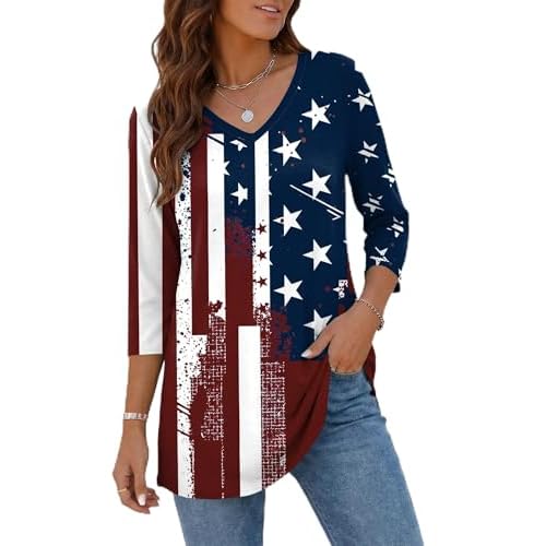 Rapbin Tunic Tops for Women Loose Fit Dressy 3/4 Sleeve V Neck T Shirts Spring Tops for Women 2026