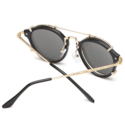 Dollger Double Lens Clip On Sunglasses Non-flip Lens Round Steampunk Style Glasses for Men Women3
