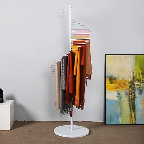 XCHSXYL Expositor de Bufandas, Perchero Giratorio de pie, Perchero Comercial, Estante Organizador de Ropa de Metal para Tienda y hogar, Blanco, 150 cm/59 Pulgadas