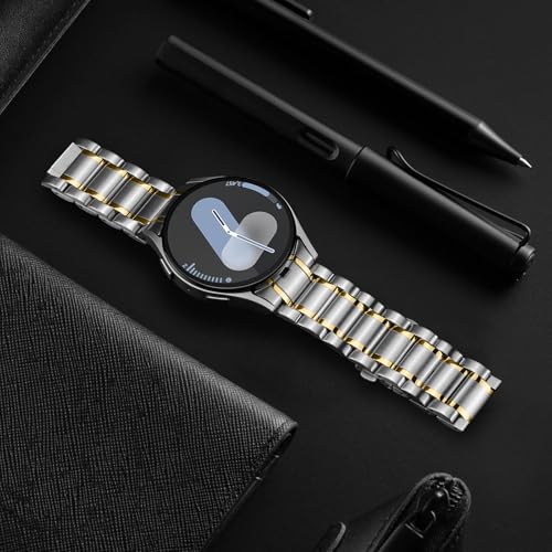 HITZEE Stainless Steel No Gap Bands Compatible with Samsung Galaxy Watch 7/6/5/4/FE Band 40/44mm/Watch 6 Classic 43/47mm/Watch 5 Pro, Samsung Watch Metal Band Strap Designed for Men/Women, Silver Gold by HITZEE - Used condition - Image 2