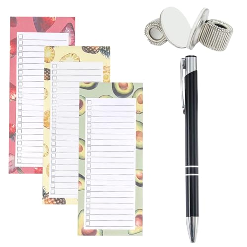 Bloc-Notes Magnétiques,3 Packs Blocs-Notes Avec Aimant,Bloc-Liste D’épicerie Magnétique,Listes Courses Magnétiques Avec 1 Porte-Stylo Magnétique,Blocs...