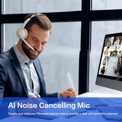 Image of Bluetooth Headset, Wireless Headset with Mic for Work, Noise Cancelling Microphone, USB Dongle,Charging Stand, Mute Button for PC, Zoom, Teams, Office & Call Center, Cell Phones, Work from Home