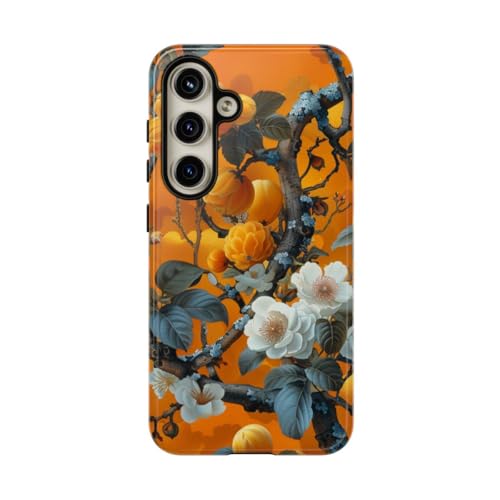 Coque Samsung S24 robuste et brillante à motif floral orange