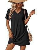 Ekouaer Women's Coverup Short Sleeve Swimsuit Cover Ups 2026 Summer Bathing Suit Cover Twisted Cover Up Dress (Black, Large)