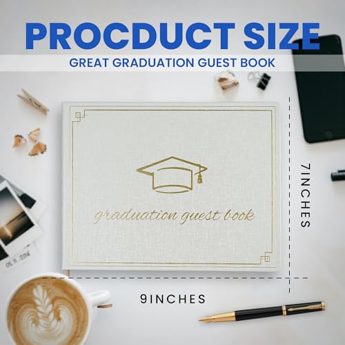 Image of Graduation Guest Book 2026 - Memory Scrapbook for College Gifts Graduation, Guest Book for Graduation Party Sign-In with Custom Message 120 Pages, 7x9 Inch Elegant Graduation Yearbook (White)