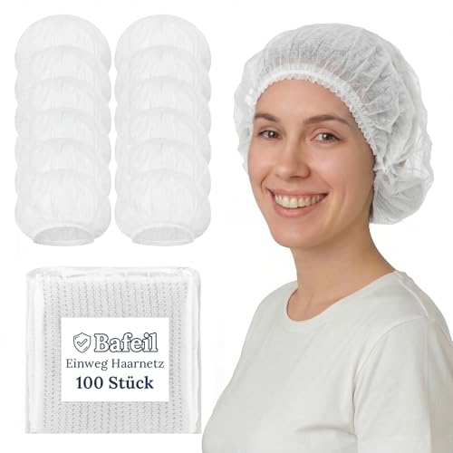 Bafeil Lot de 100 filets à cheveux jetables en tissu blanc - Pour la cuisine ou le dentiste - Accessoire d'hygiène médicale - 52 cm, Blanc., taille unique
