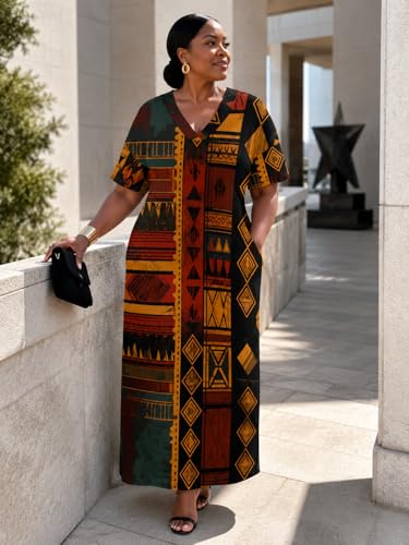 Image of SUZONANA Plus Size Dresses for Curvy Women African Print American Dress Summer Outfits Casual Loose with Pocket
