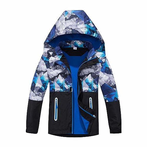 Toddler Boys Hooded Jacket Thick Fleece Print Zip Reflective Strip Raincoat Windproof Outerwear with Pocket