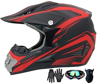 Motocross Helmet,Adult &Youth Trend Full Face Helmet,ATV Motorcycle Helmet,Dirt Bike Downhill Off-Road Mountain Bike Helmet,DOT Certified,4-Piece Set (red, M)