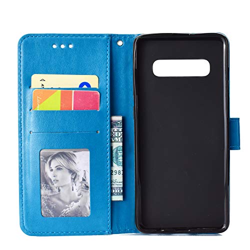 Eyzutak Mandala Phone Cover For Samsung Galaxy S10 Plus, Ultra Slim Flip Case With Card Slot Magnetic Closure Embossing Premium Pu Leather Case With Stand Function And Lanyard, Foldable Motif-Blue #TOP1