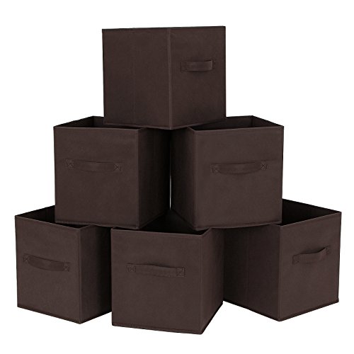 SONGMICS Storage Bins Cubes Baskets Containers with Dual Non-woven Handles for Home Closet Bedroom Drawers Organizers, Flodable, Brown, Set of 6 UROB26K