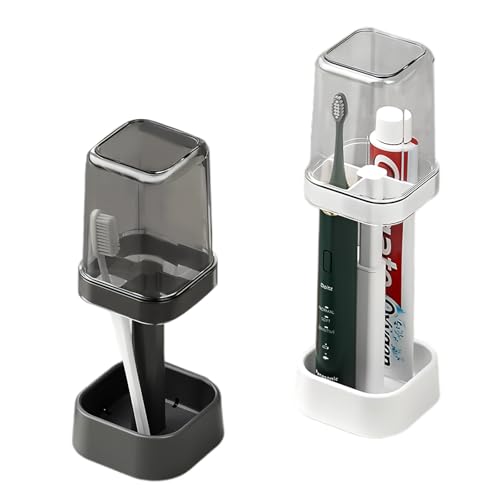 2PCS Soporte para Cepillo de Dientes con Vaso Enjuague Bucal – Organizador Accesorios de Baño Multifuncional – Portacepillos de Dientes Ajustable en Altura para Cepillos Regulares y Eléctricos