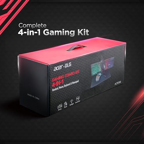 Acer 4 in 1 Wired Gaming Combo, 7 Color LED Backlit Keyboard, RGB Mouse (1200/1600/2400 DPI), Premium Gaming Headset (50mm Driver, 120dB) with Mixed Light Effect, Fabric Weave Mousepad (Black) 8 41b9G LFQvL