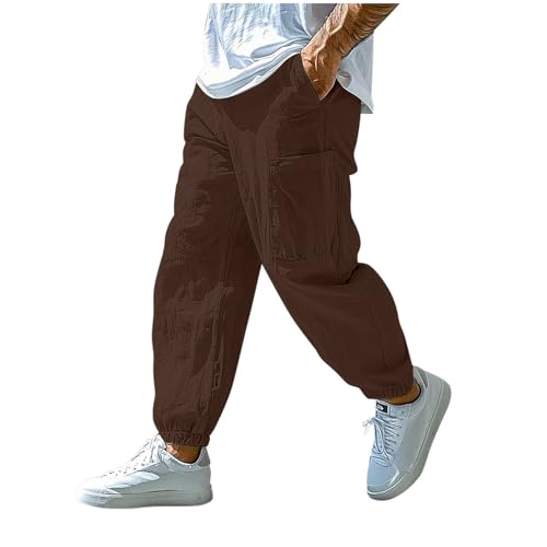 Work Pants for Men Drawstring Elastic Waist Casual Sweatpant Comfy Solid Color Work Pant Jogger Pant with Pockets