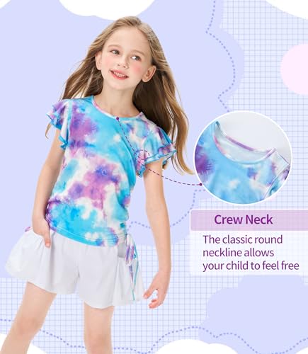 Girls Shirt Flutter Ruffle Short Sleeve Crewneck Summer Shirt Slim Colorful Casual Top2